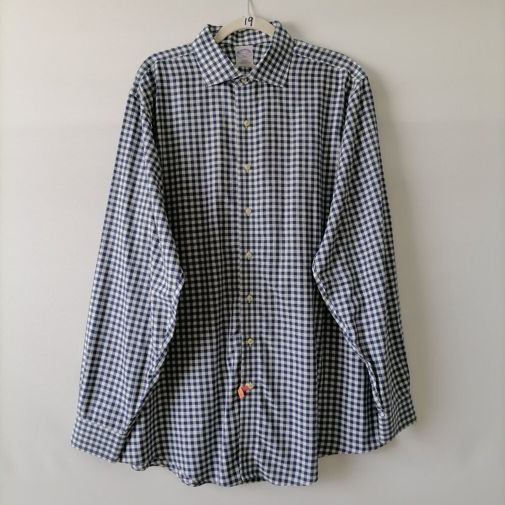 Brooks Brother 346 Mens Blue Long Sleeve Collared Plaid Button Up Shirt Size 6/7